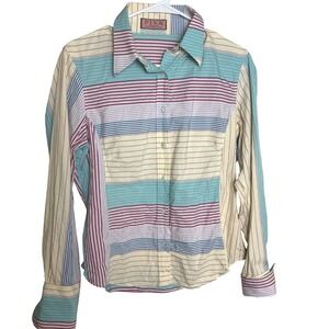 Thomas Pink Pink Striped Button Down Shirt‎ Womens Size 14 100% Cotton